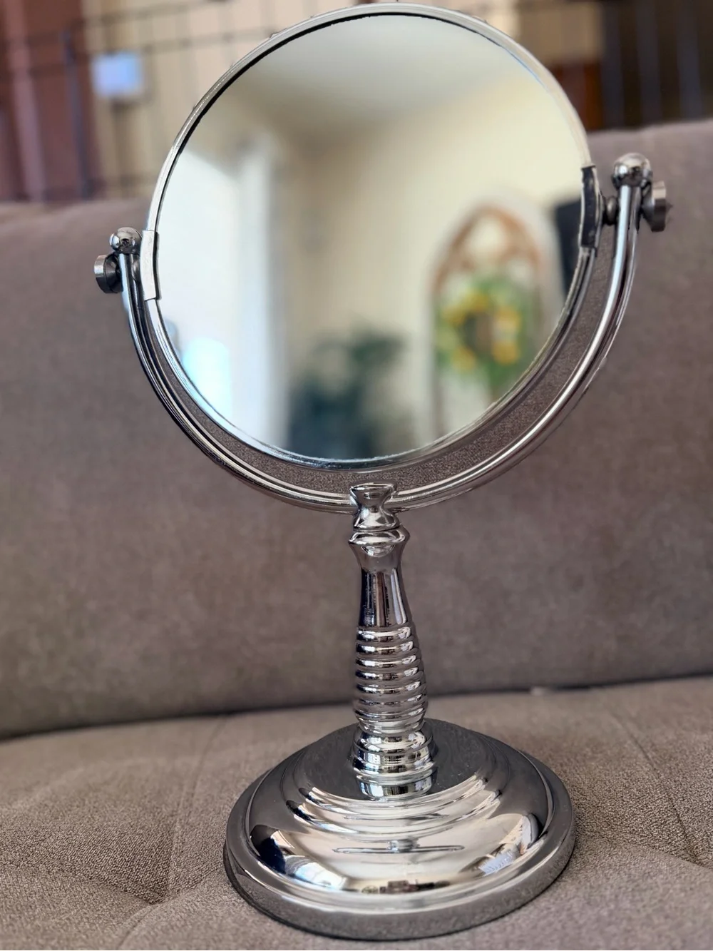 Silver Double-Sided Vanity Mirror - Polished Metal Finish